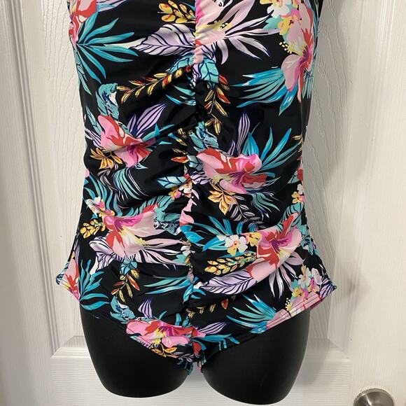 Byron Blue Women's One Piece Swimsuit Blue Floral Patterned Swimming Size 12 - Picture 5 of 7